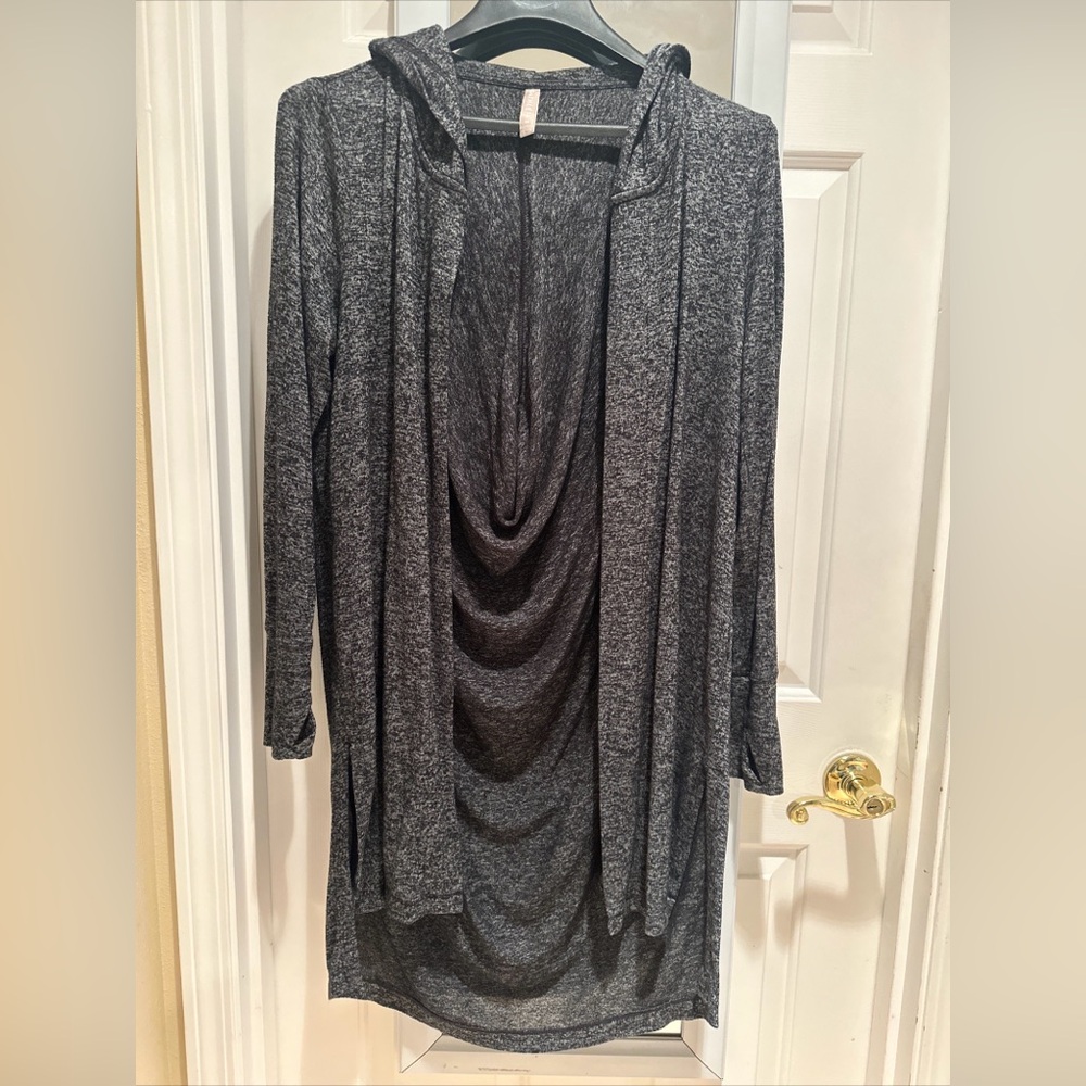 ATHLETA Harmony Cardigan, Dark Gray Long Sleeve Drape Hooded Athleisure, M
